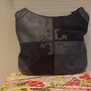 Tory Burch Navy Leather and Suede Purse